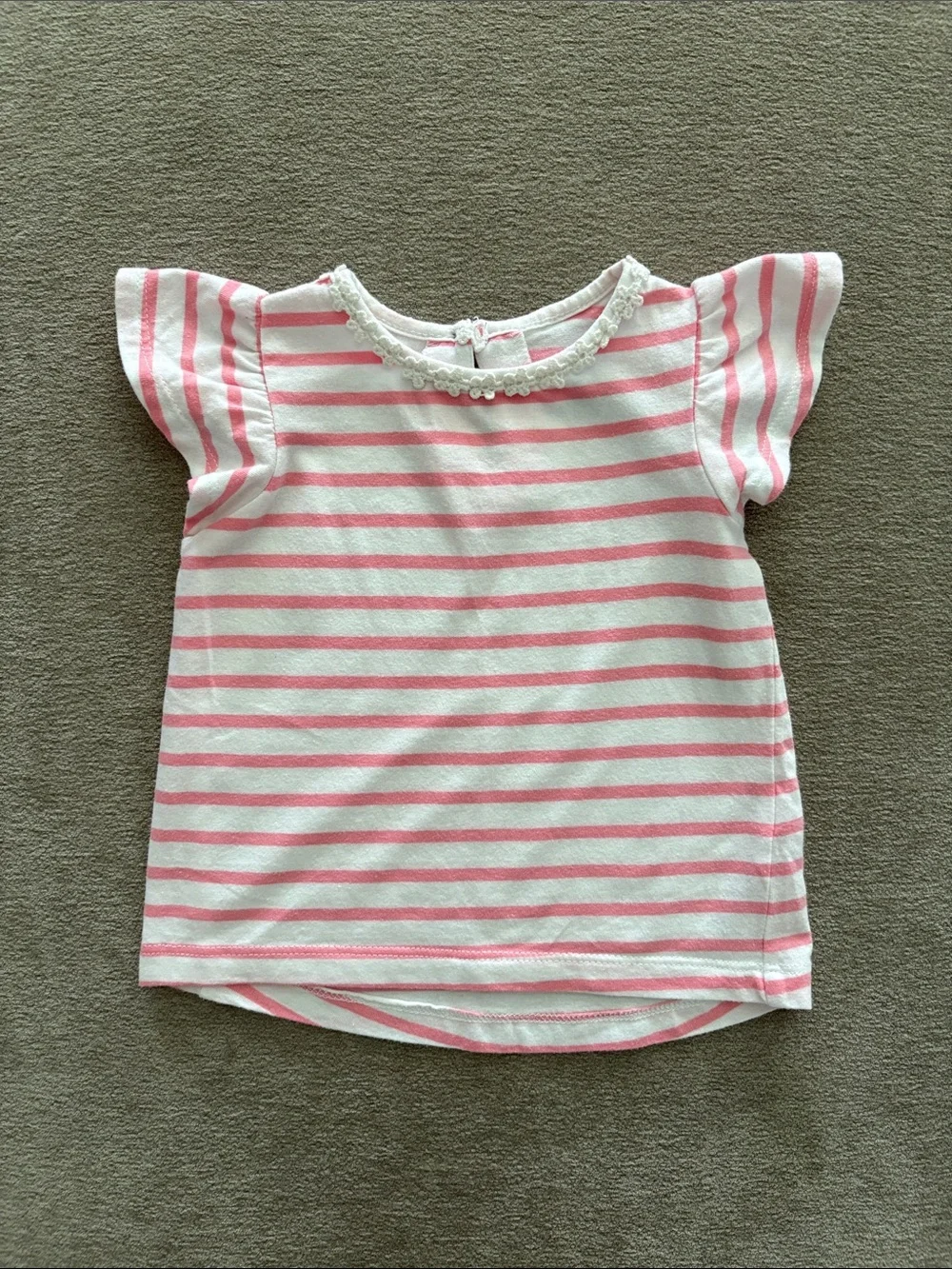 Carter's Pink & White Striped Flutter Sleeve Tee